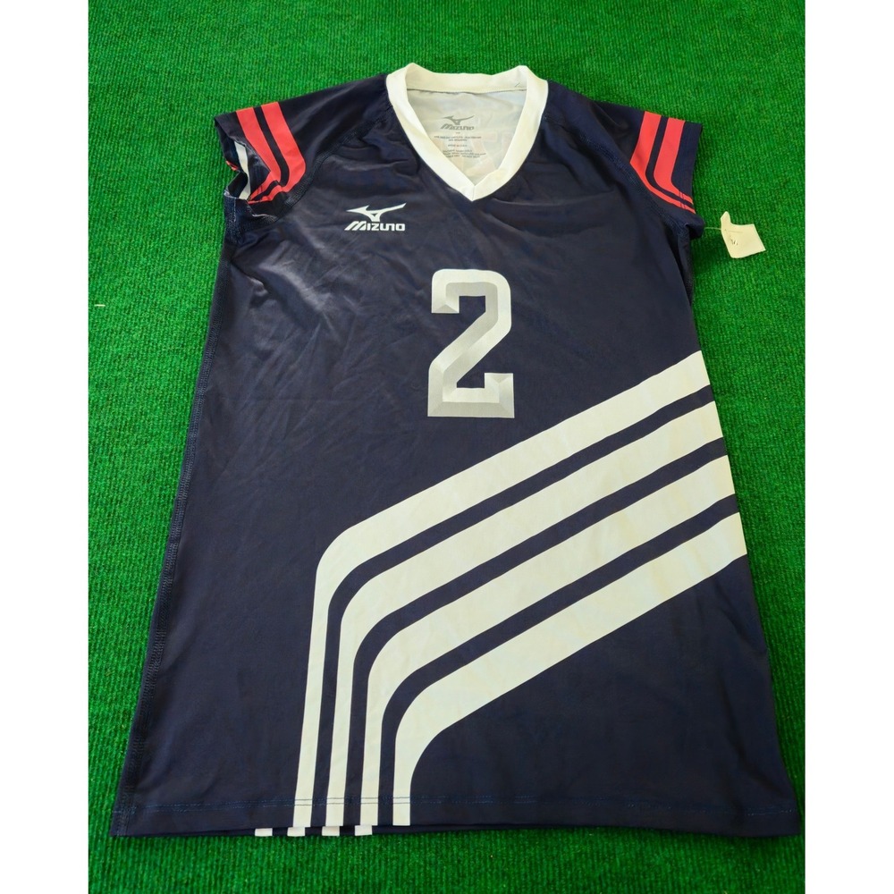 Mizuno Volleyball Jersey Size M Navy Blue White Red‎ Number 2 Athletic Shirt